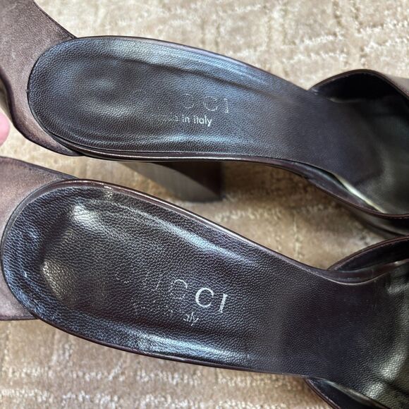 Gucci VTG 90s Mary Jane Platform Heels Womens 8.5B Brown Leather Ankle Strap Y2K - Picture 7 of 14